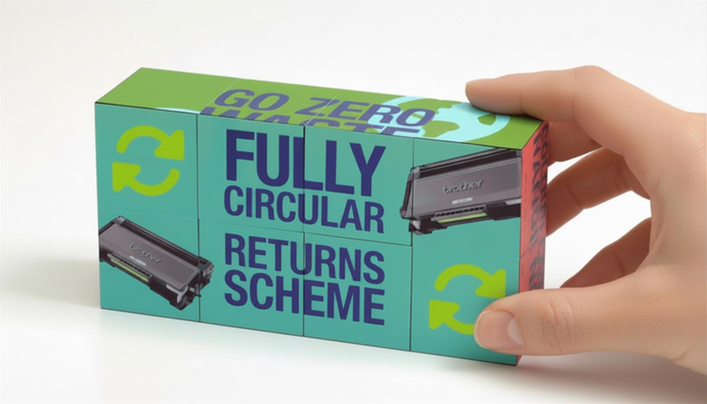 Magic Cube® Brother personnalisé présentant le programme de retour de cartouches Fully Circular Returns Scheme